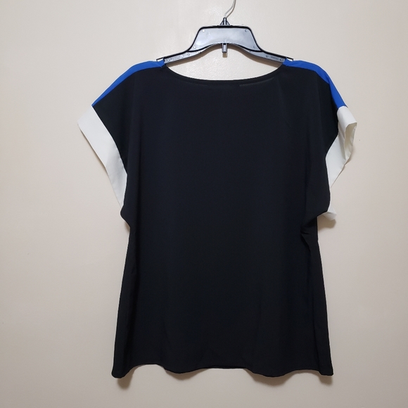 Imanimo Color Block Blouse Anna Scoop Neck Top Small Blue Black White - Picture 2 of 7